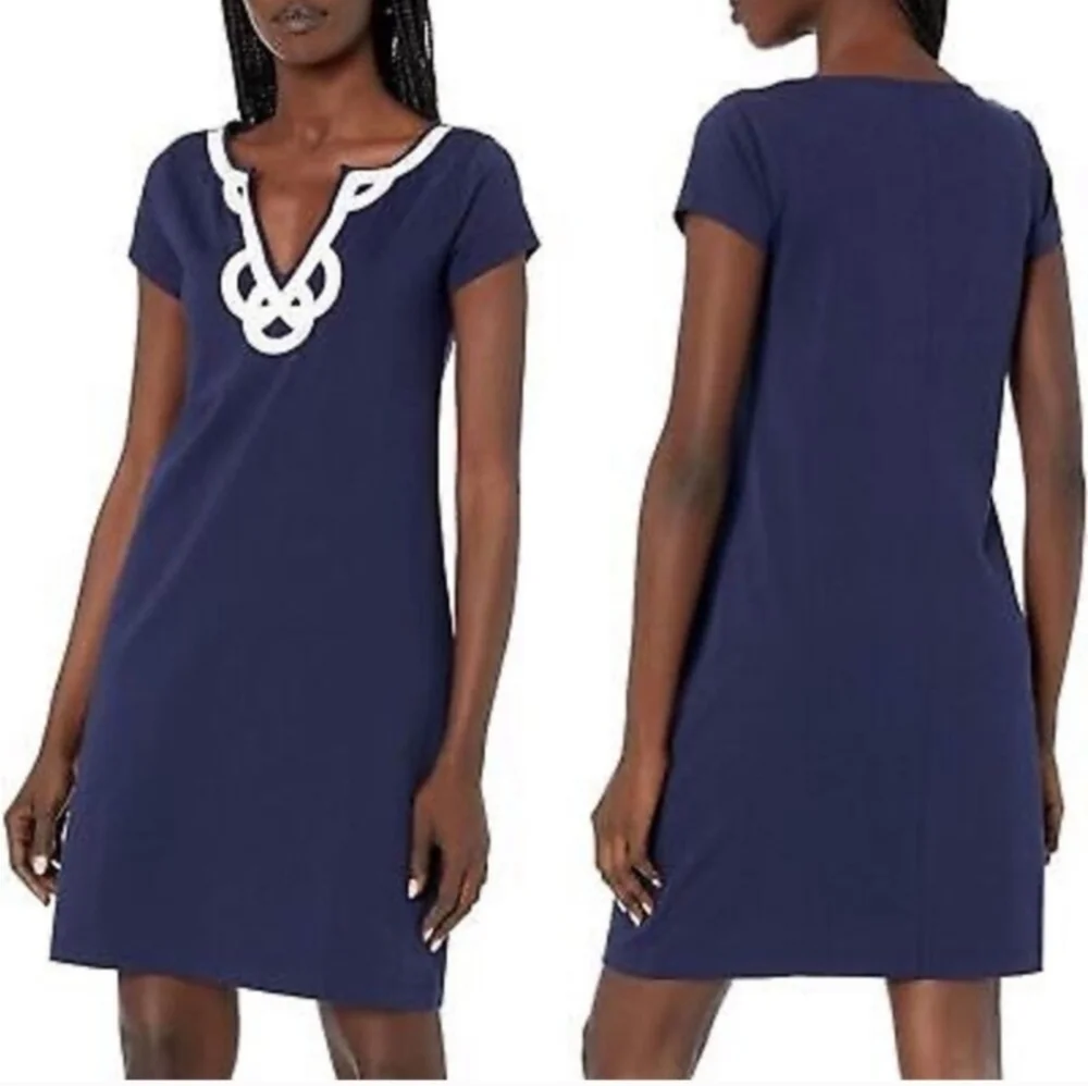 Lilly Pulitzer Navy Brewster Dress Embordered Nautical Womens Size M Pima Cotton - Picture 4 of 9
